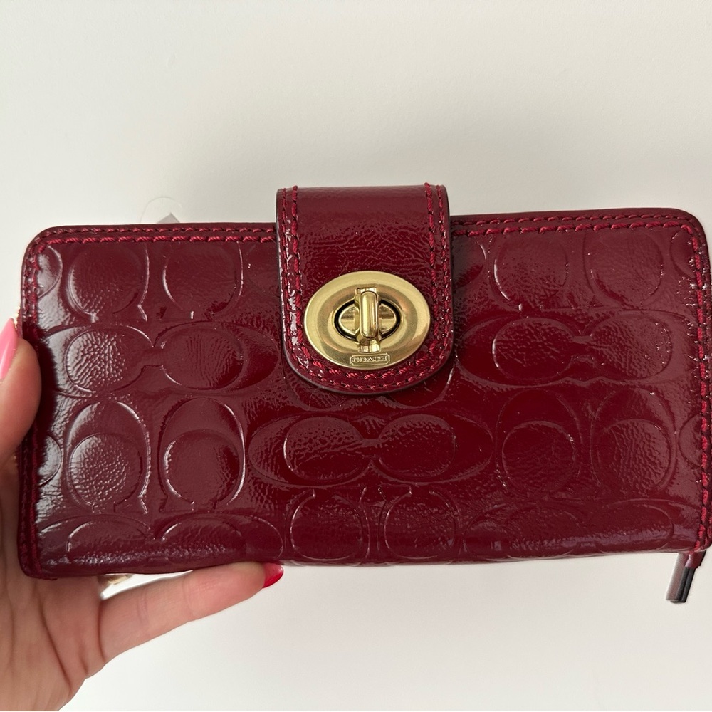 Coach Maroon Embossed Leather Turnlock Wallet